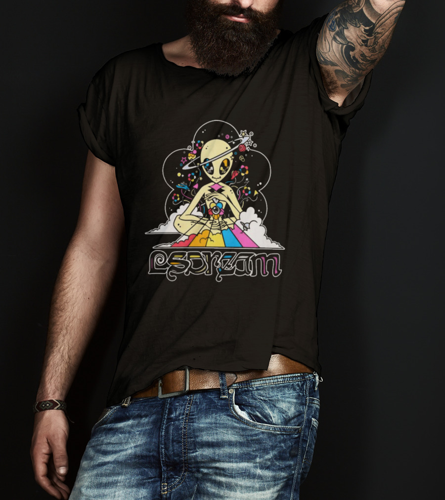 Isdream Cosmic Love Alien With Planet Head And Rainbow Energy Vision T-Shirt