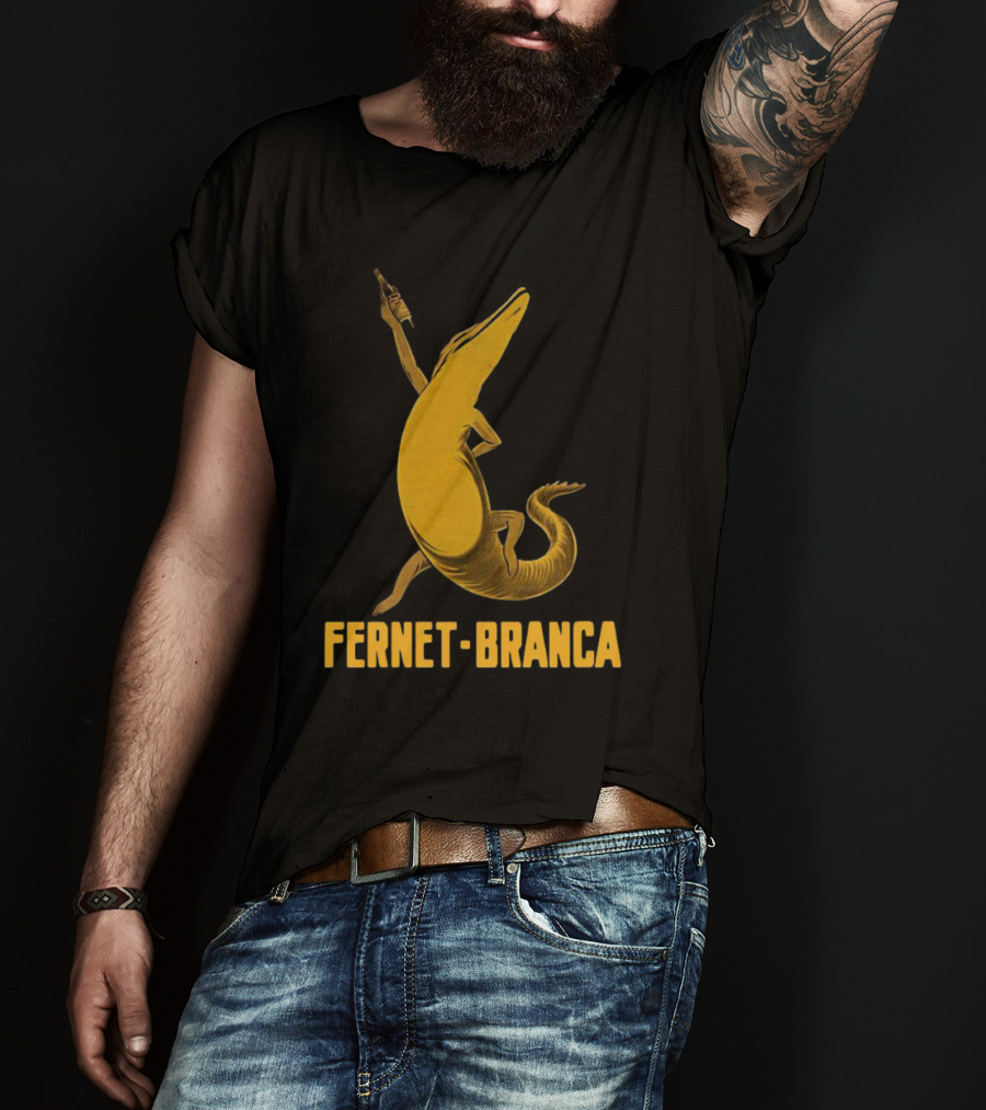 Fernet Branca Crocodile Holding Bottle Iconic Beverage T-Shirt