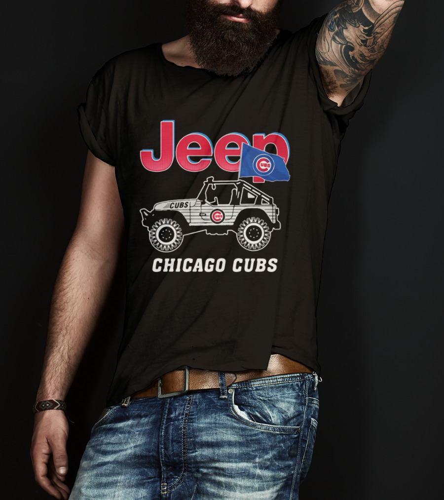 Jeep Chicago Cubs Flag With Cubs Logo On Jeep T-Shirt