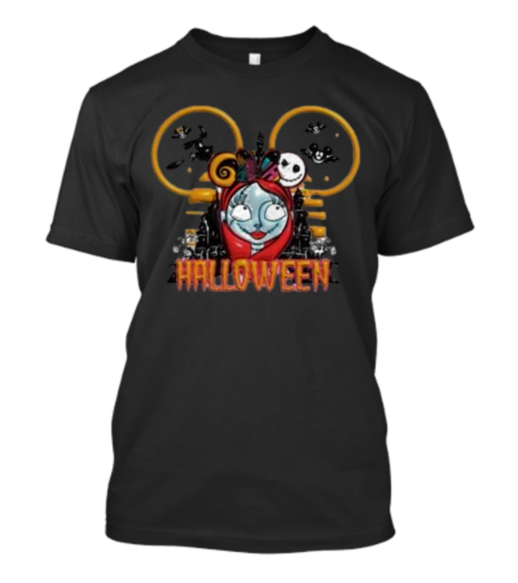 Halloween Mouse Head Princess Sally And Jack Skellington T-Shirt