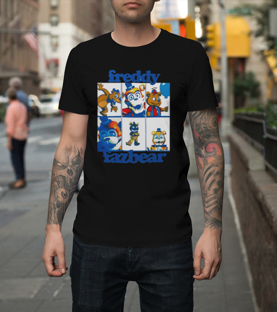Freddy Fazbear Animated Comic Style Grid Boyfriend Fit Girls T-Shirt