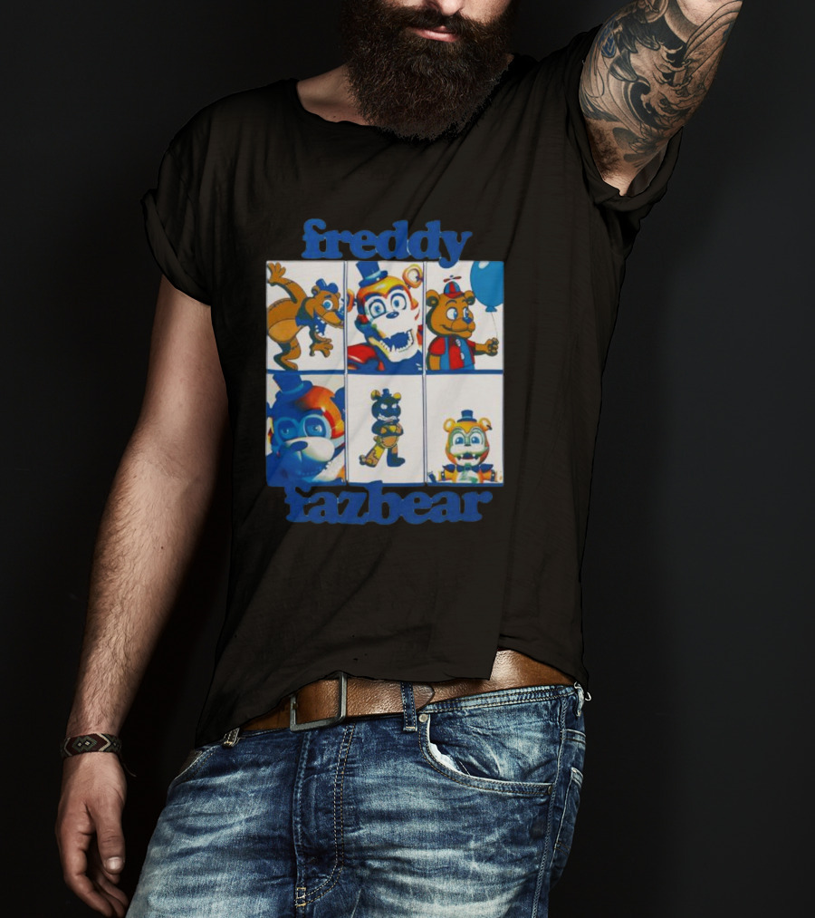 Freddy Fazbear Animated Comic Style Grid Boyfriend Fit Girls T-Shirt
