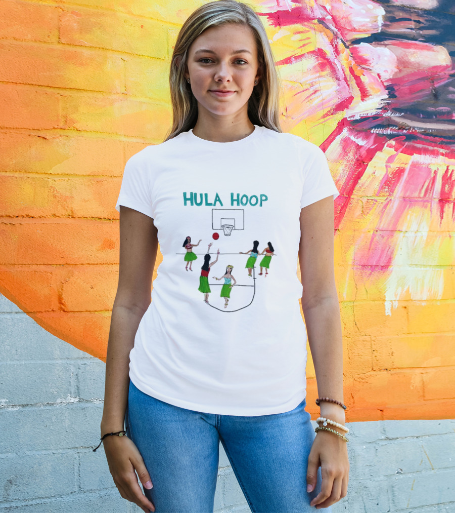 Hula Hoop Basketball Hula Dancers Court Scene T-Shirt