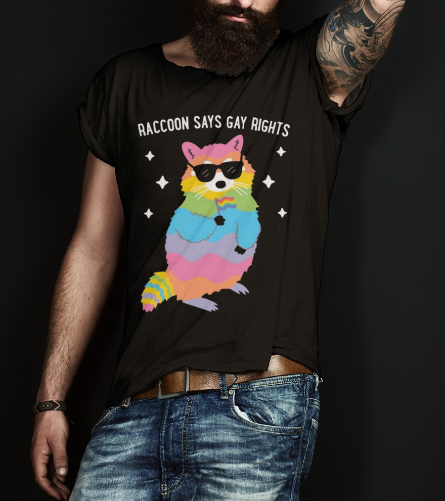 Raccoon Says Gay Rights Pride Rainbow Sunglasses Flag T-Shirt