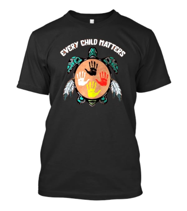 Every Child Matters Turtle With Handprints And Feathers T-Shirt