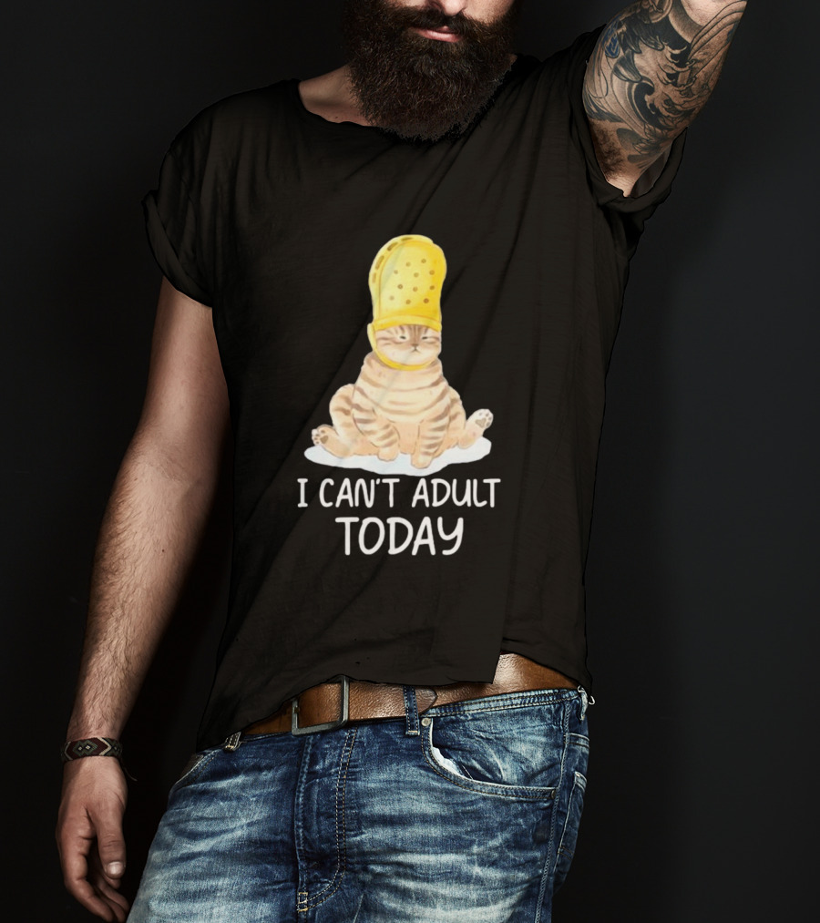 Cat Wearing Yellow Crocs I Can’t Adult Today T-Shirt