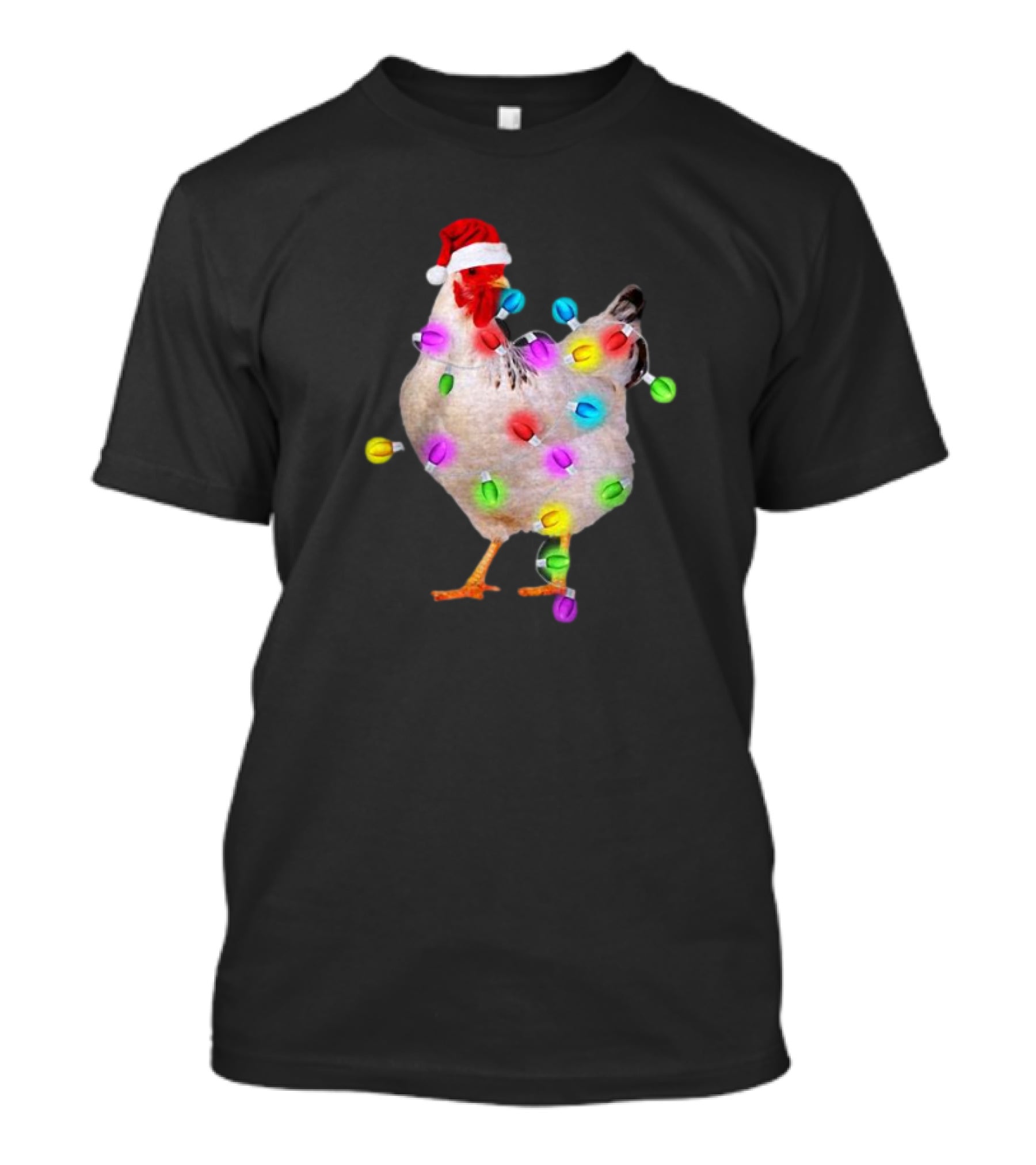 Chicken In Santa Hat With Colorful Christmas Lights T-Shirt