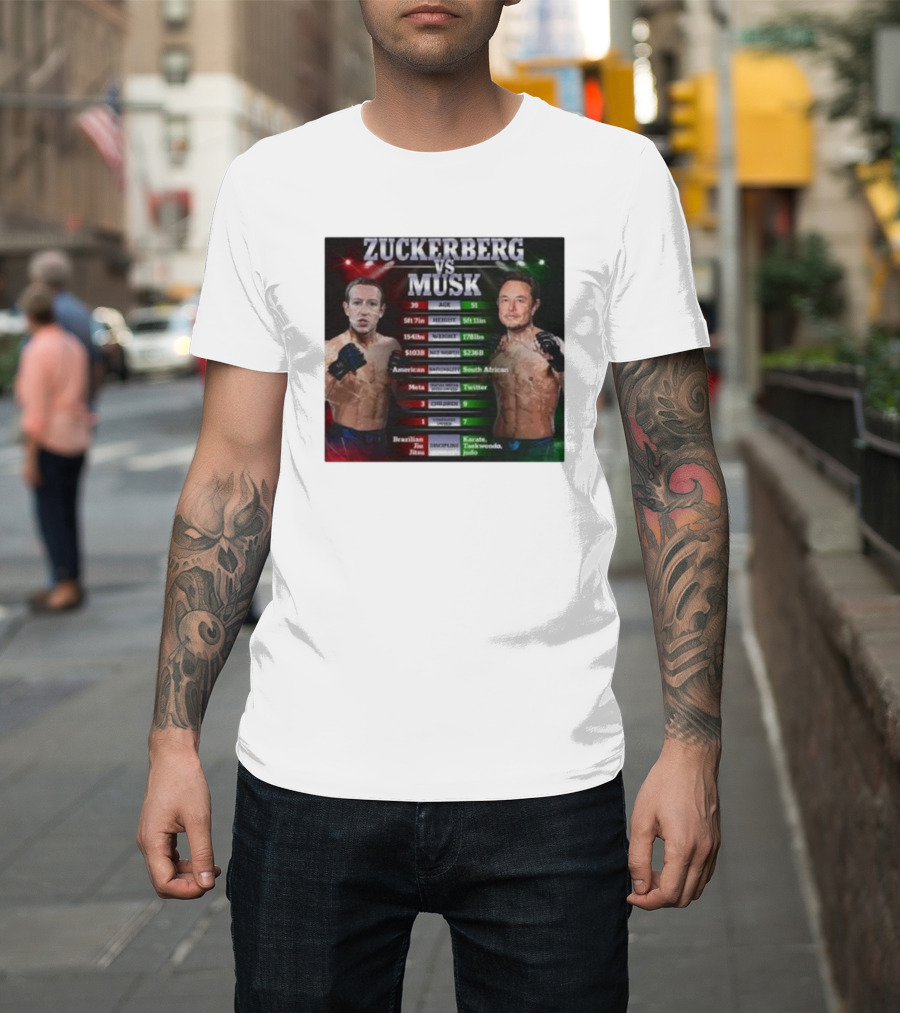 Zuckerberg vs Musk Boxing Matchup Tale of the Tape Gloves On T-Shirt