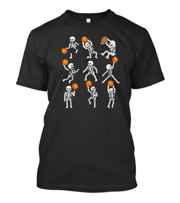 Halloween Skeletons Dunking Dribble Basketball Players T-Shirt