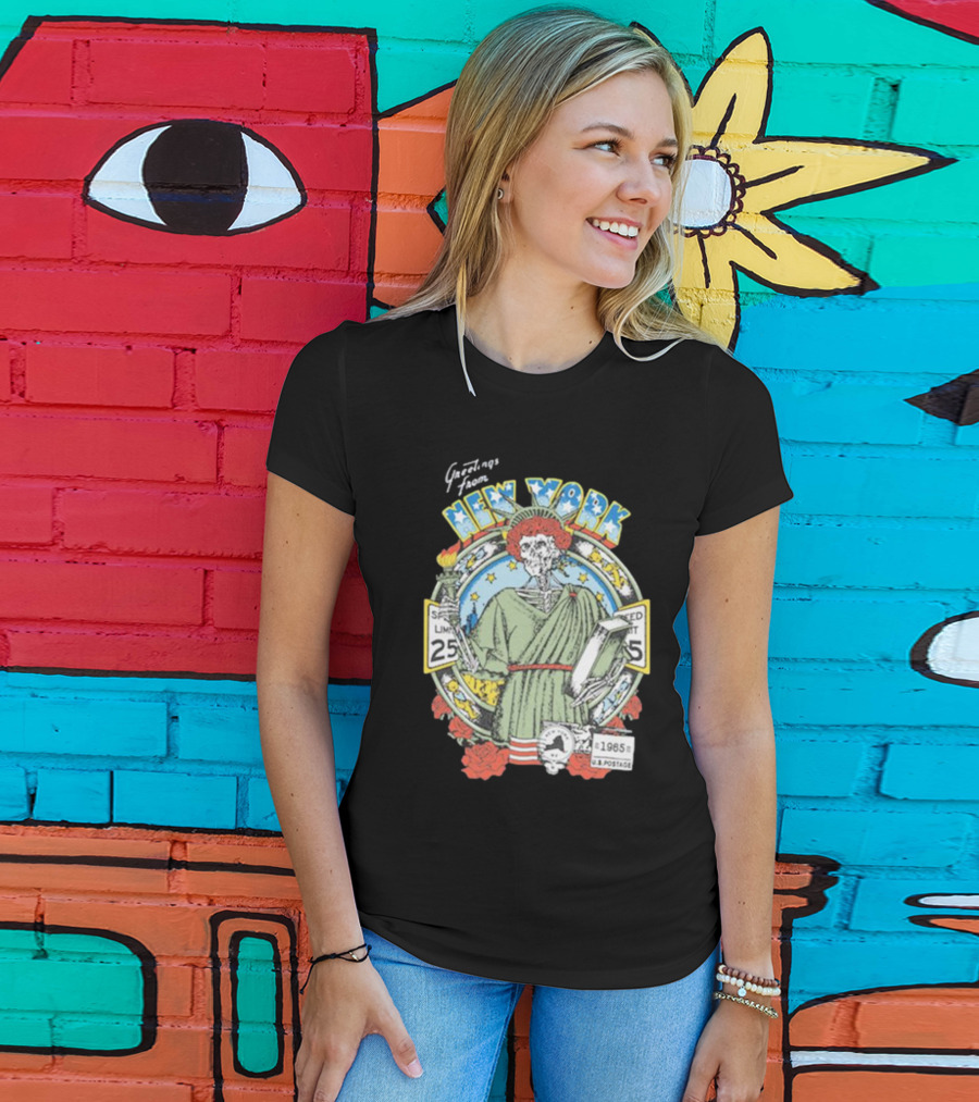 Greetings From New York Grateful Dead 1985 Skeleton Liberty Stamp United States T-Shirt