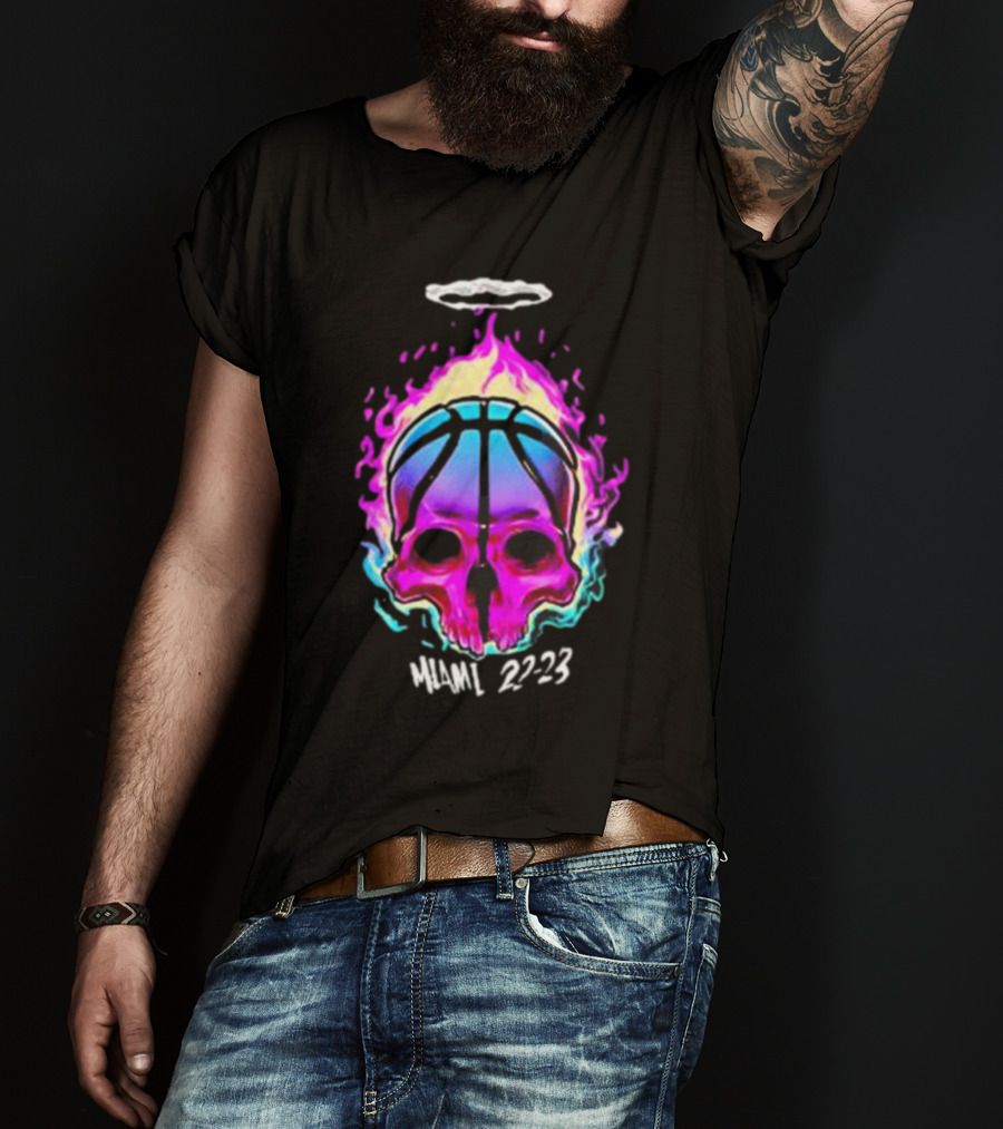 Kiwiclo Miami 22-23 Flaming Skull Basketball Halo T-Shirt
