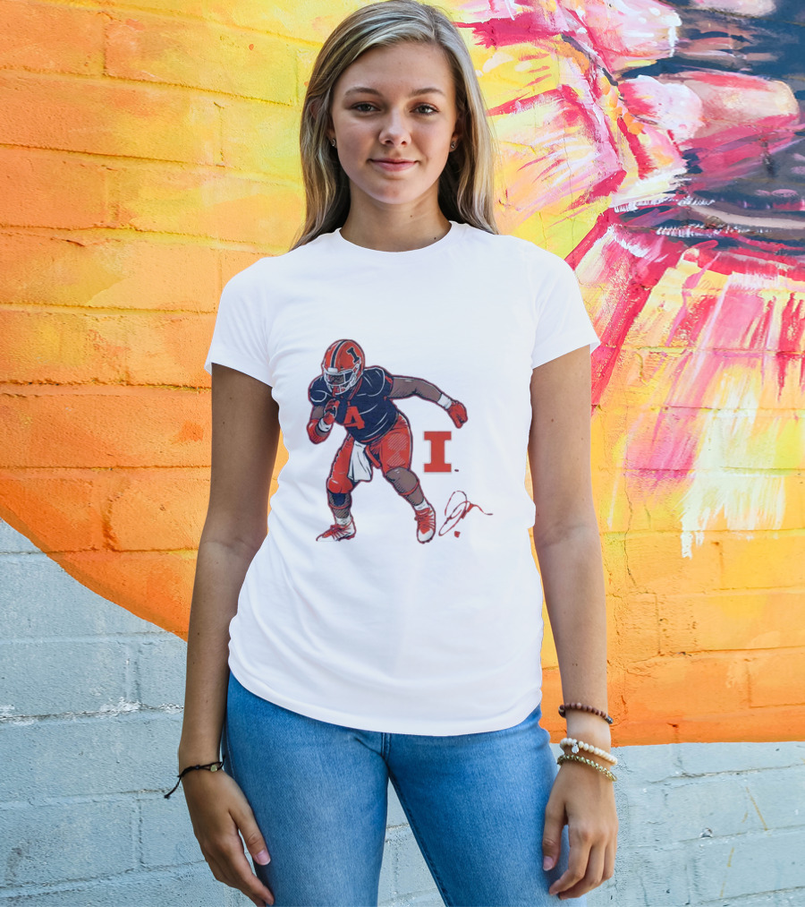 Illinois Football Jerzhan Newton Superstar Pose With Signature T-Shirt