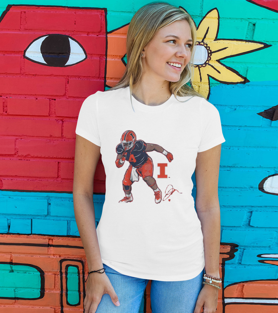 Illinois Football Jerzhan Newton Superstar Pose With Signature T-Shirt