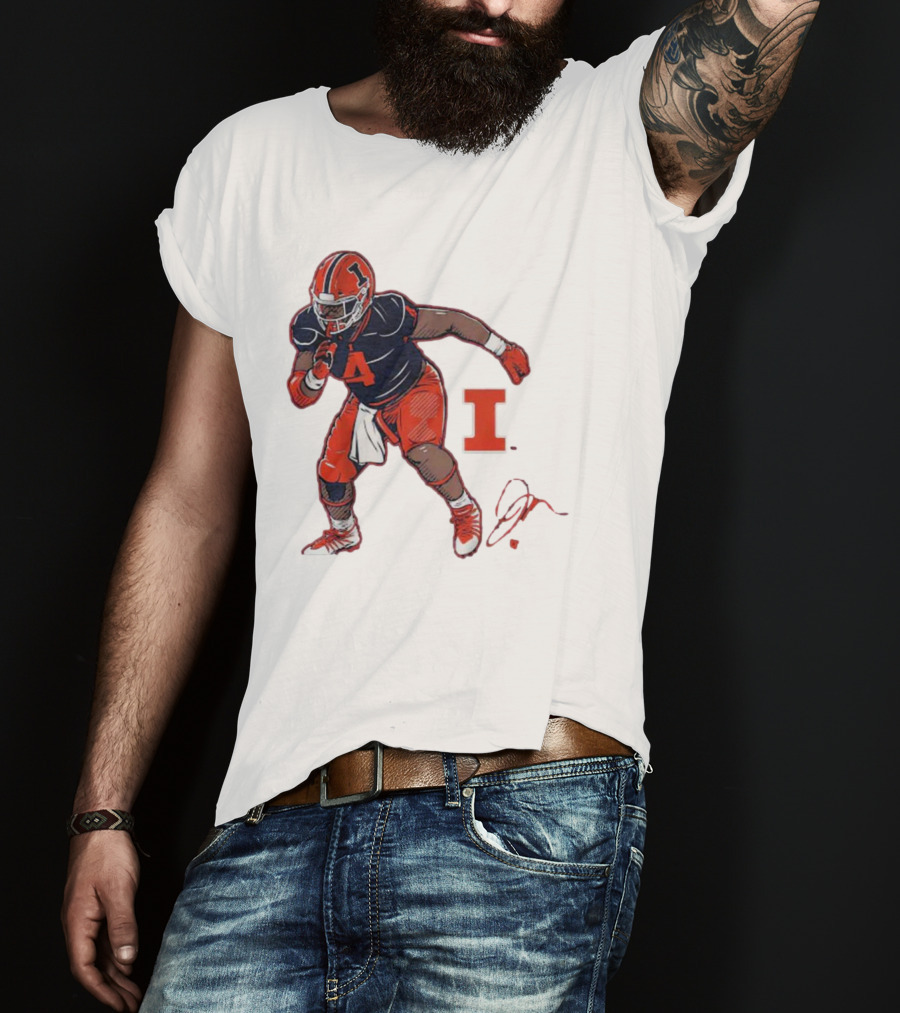 Illinois Football Jerzhan Newton Superstar Pose With Signature T-Shirt