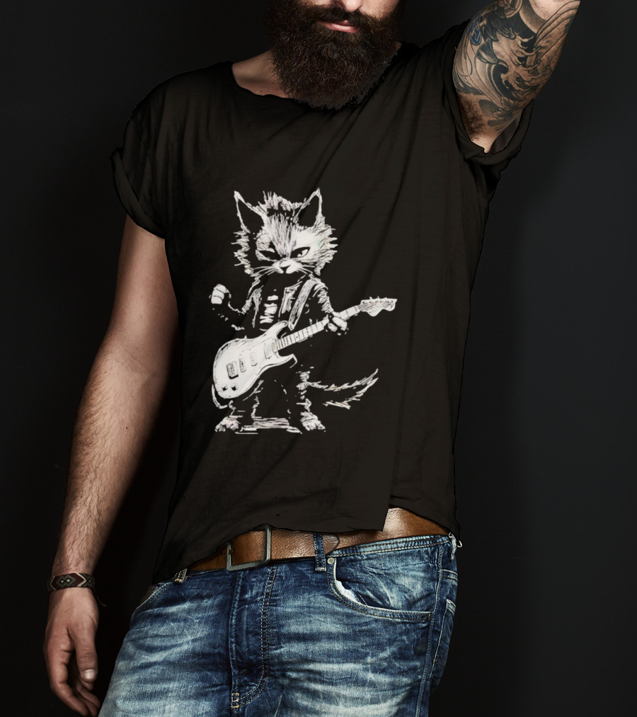 Guitar Cat Rock Kitty Playing Guitar Gifts For Her T-Shirt