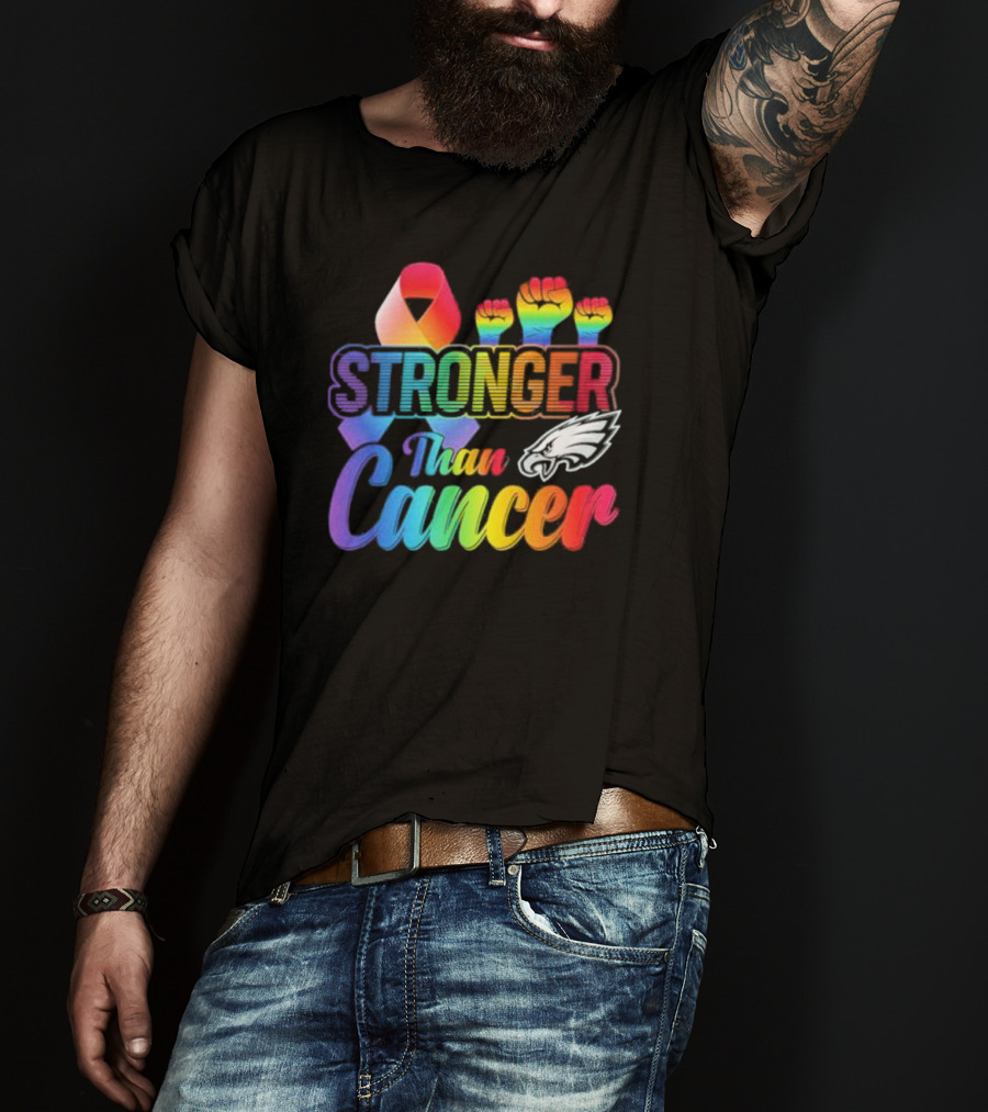 Philadelphia Eagles Stronger Than Cancer NFL Pride Ribbon And Fist T-Shirt