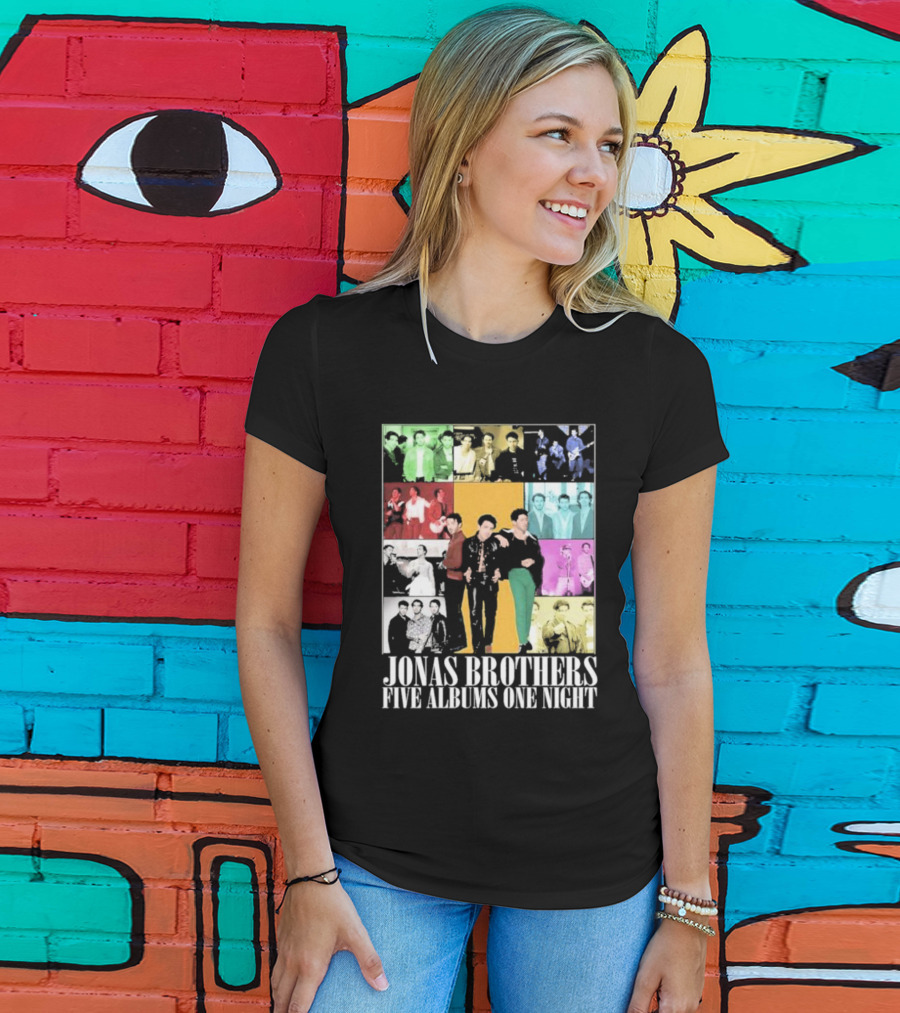 Jonas Brothers Five Albums One Night Multicolor Photo Collage T-Shirt