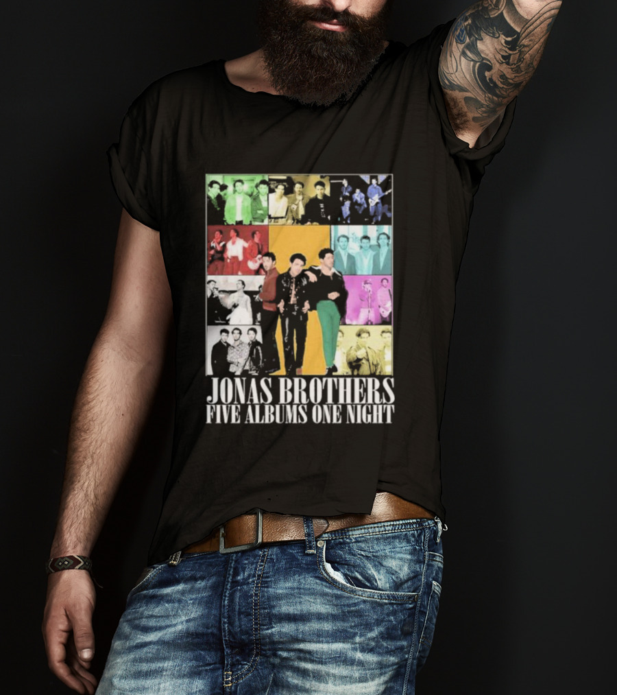 Jonas Brothers Five Albums One Night Multicolor Photo Collage T-Shirt
