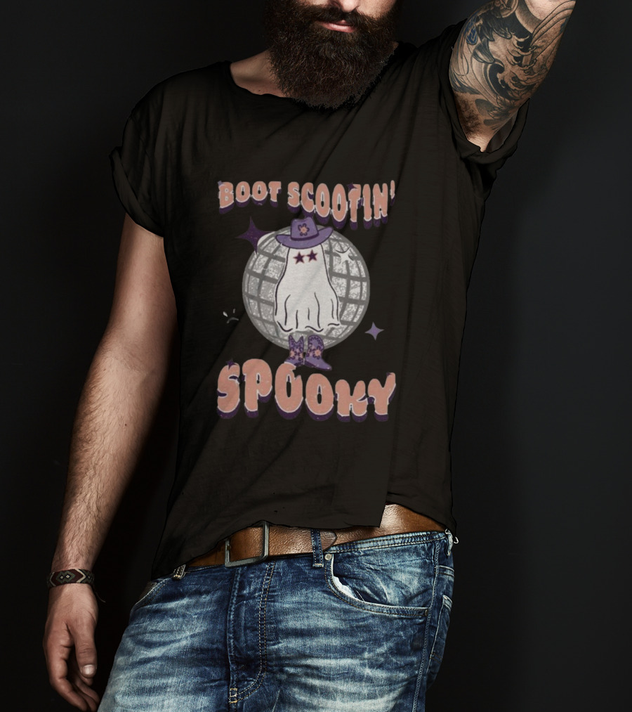 Boot Scootin’ Spooky Ghost With Cowboy Hat And Disco Ball T-Shirt
