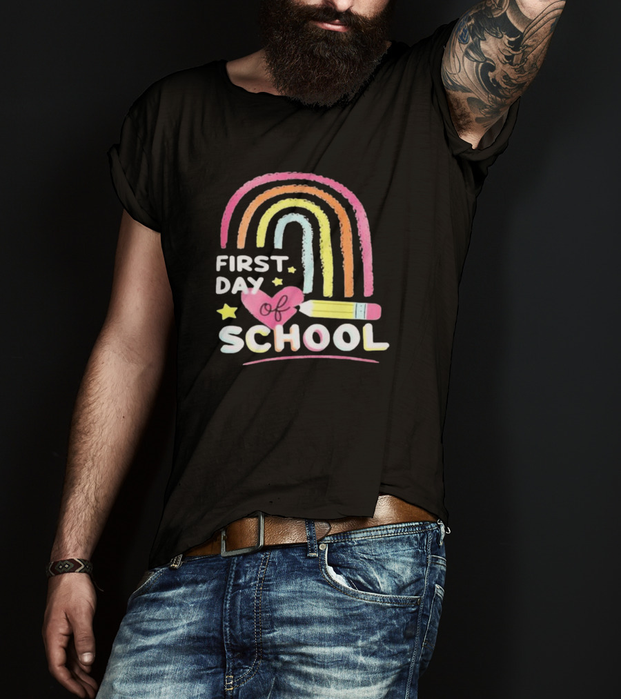 First Day Of School Rainbow Heart Pencil T-Shirt