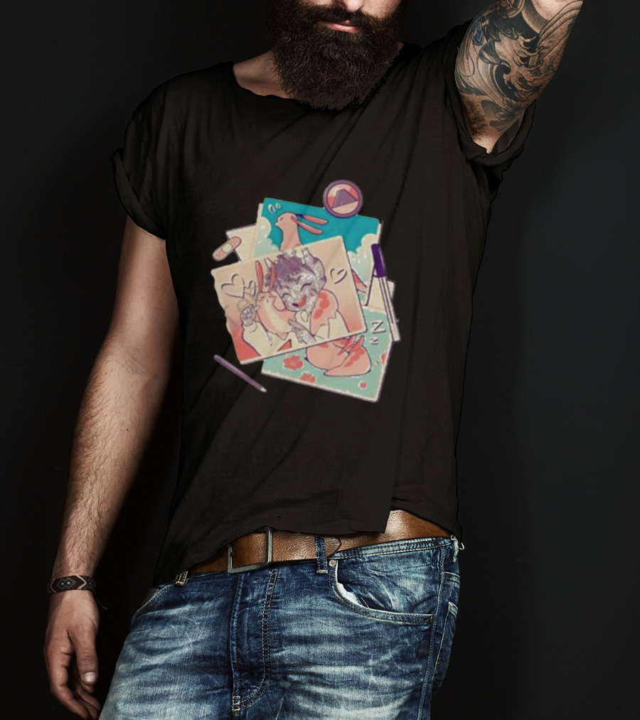 Mango Memories Pastel Rabbit Drawings With Heart And Zz Motif T-Shirt