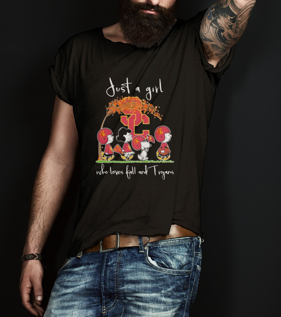 Just A Girl Who Loves Fall And Trojans Peanuts Characters SC T-Shirt