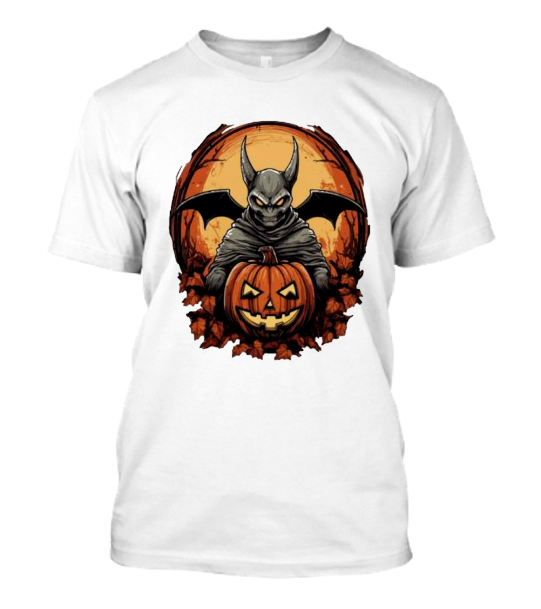 Bat Devil Pumpkin Halloween Moon Shadows T-Shirt