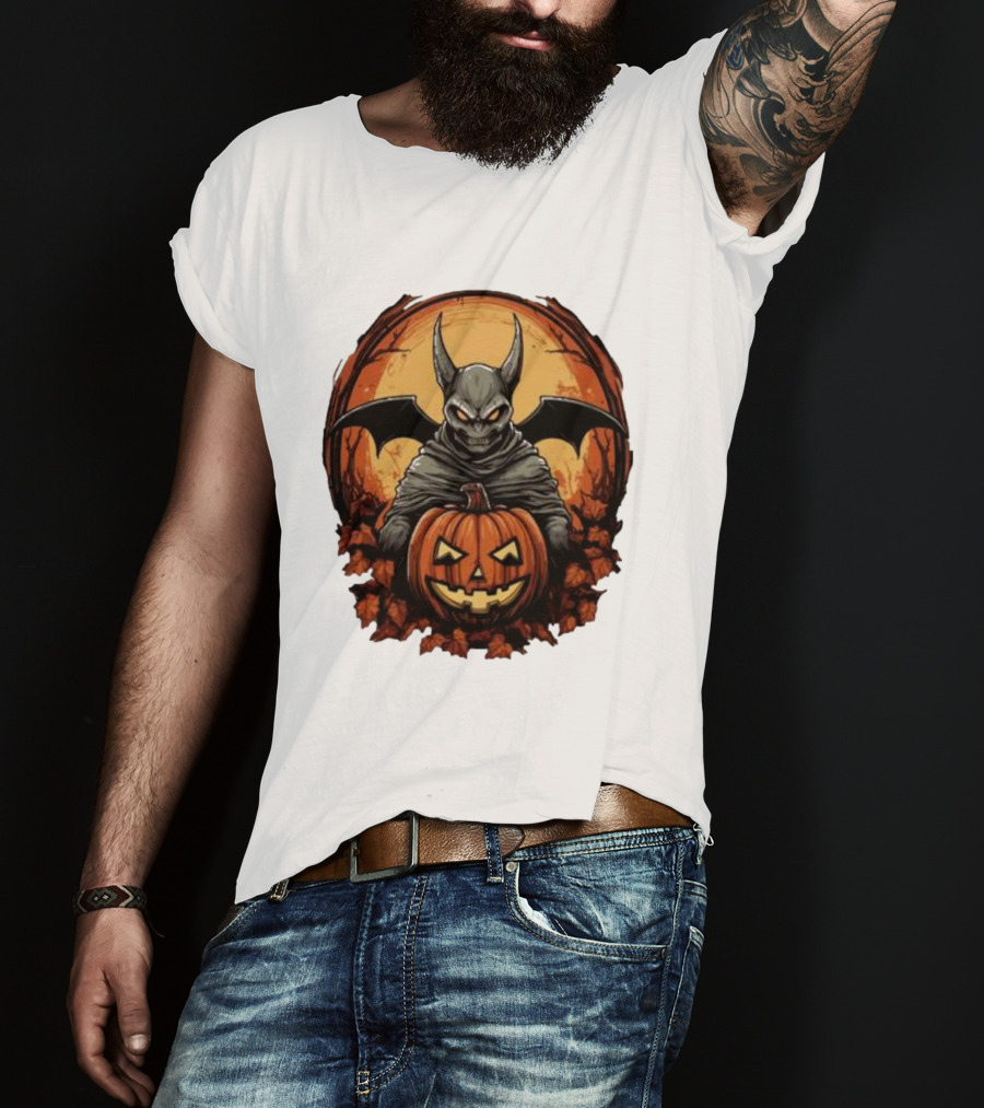 Bat Devil Pumpkin Halloween Moon Shadows T-Shirt