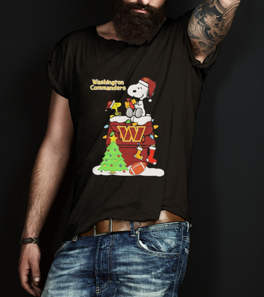Washington Commanders Christmas Snoopy Chimney Festive Scene T-Shirt
