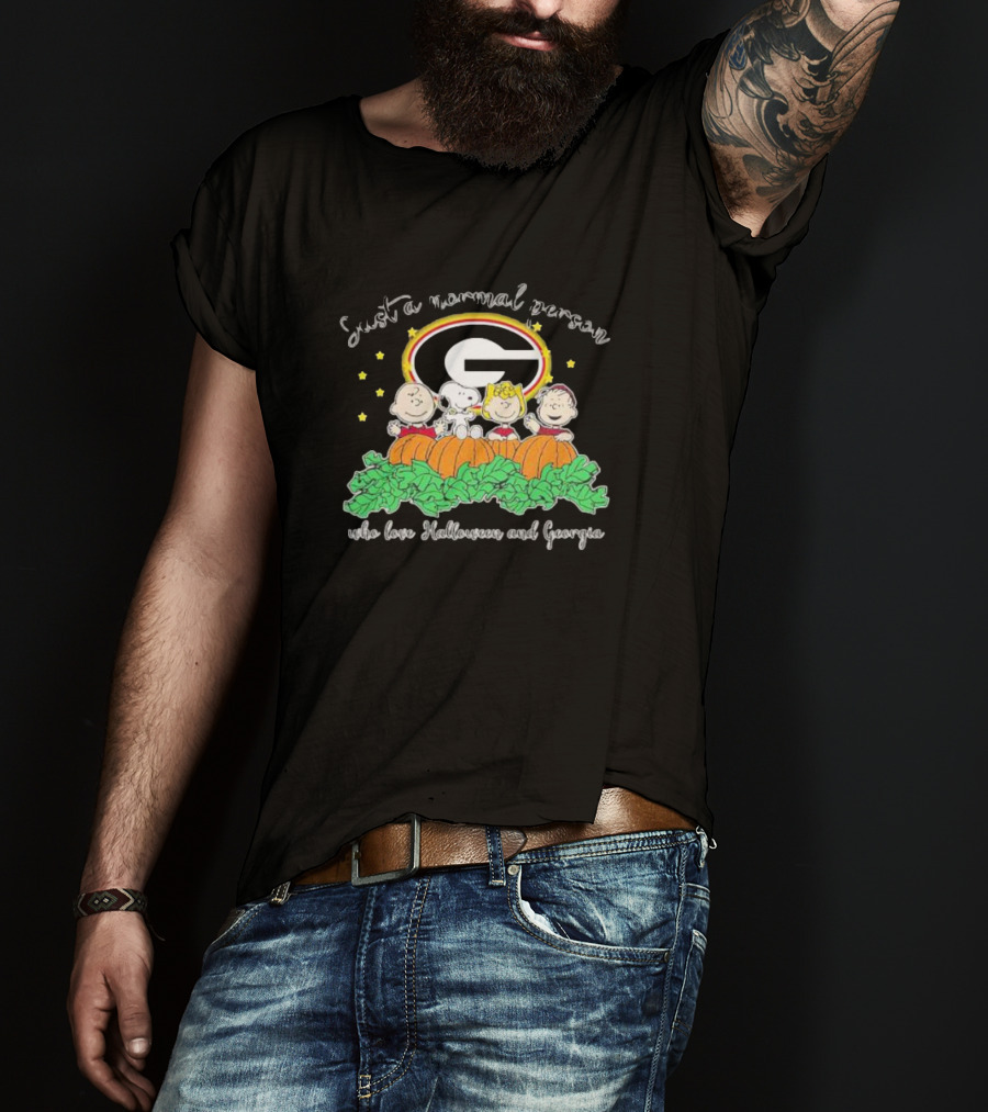 Just A Normal Person Who Love Halloween And Georgia With Peanuts Characters And Georgia Bulldogs T-Shirt
