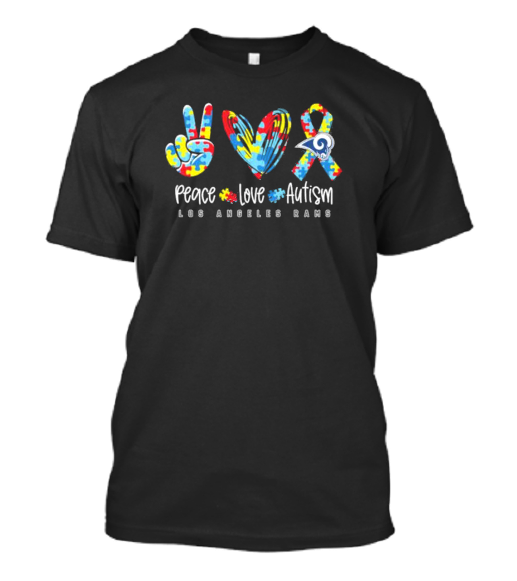 Peace Love Autism Los Angeles Rams Puzzle T-Shirt
