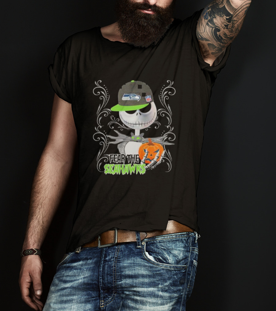 Jack Skellington Pumpkin Halloween Fear The Seattle Seahawks T-Shirt