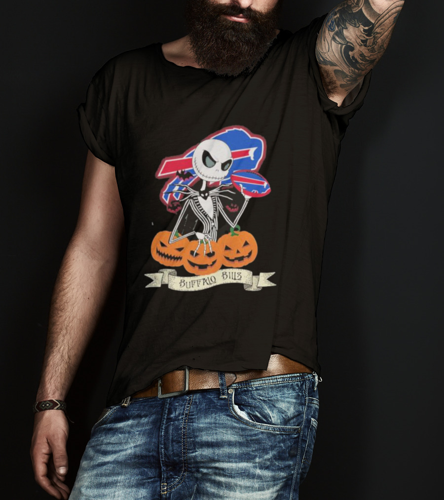 Buffalo Bills Jack Skellington NFL Football Halloween Pumpkins T-Shirt