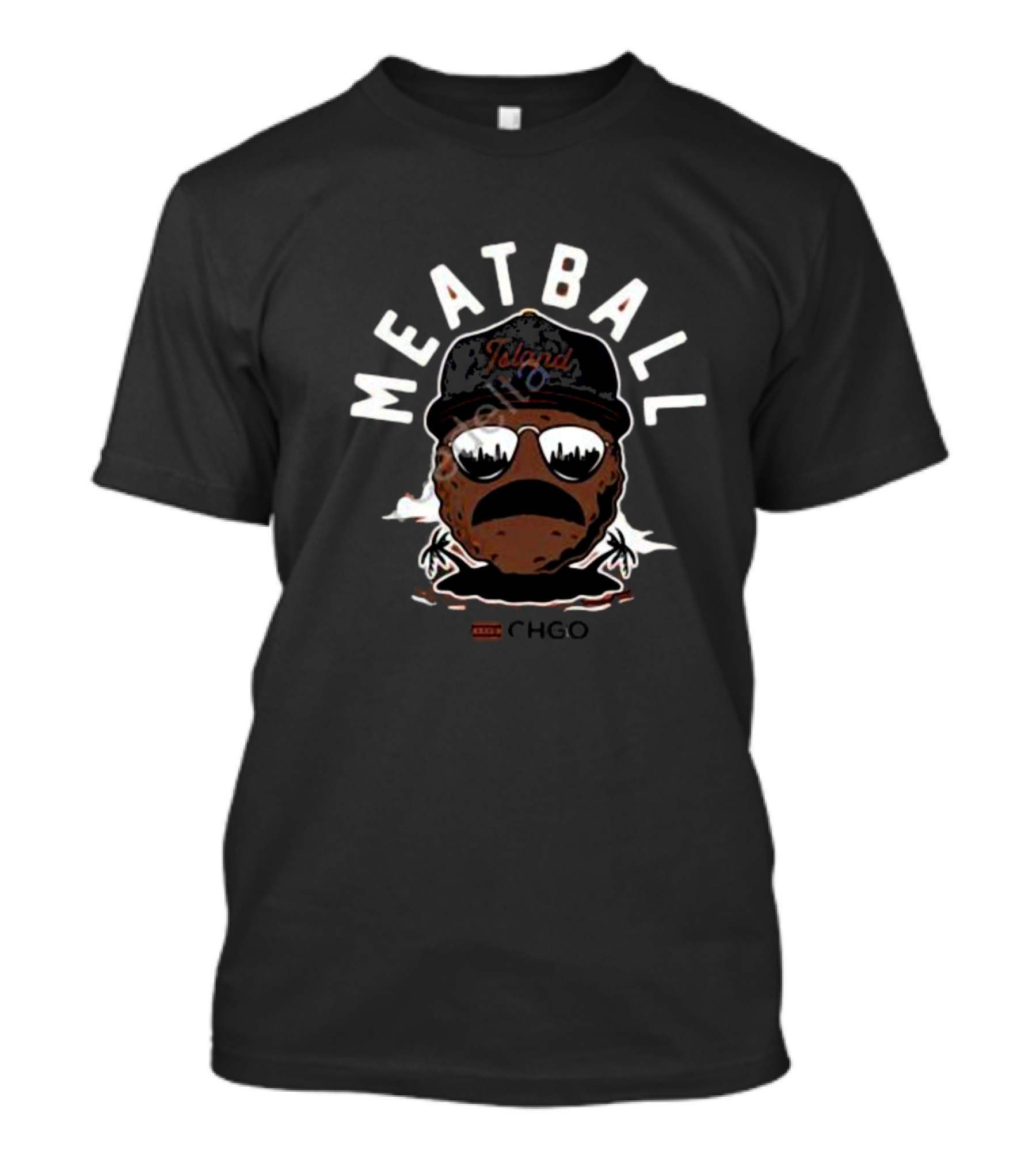 Meatball Island CHGO Island Mustache Sunglasses Hat T-Shirt