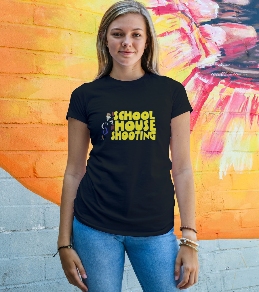 SCHOOL HOUSE SHOOTING Cartoon Character T-Shirt