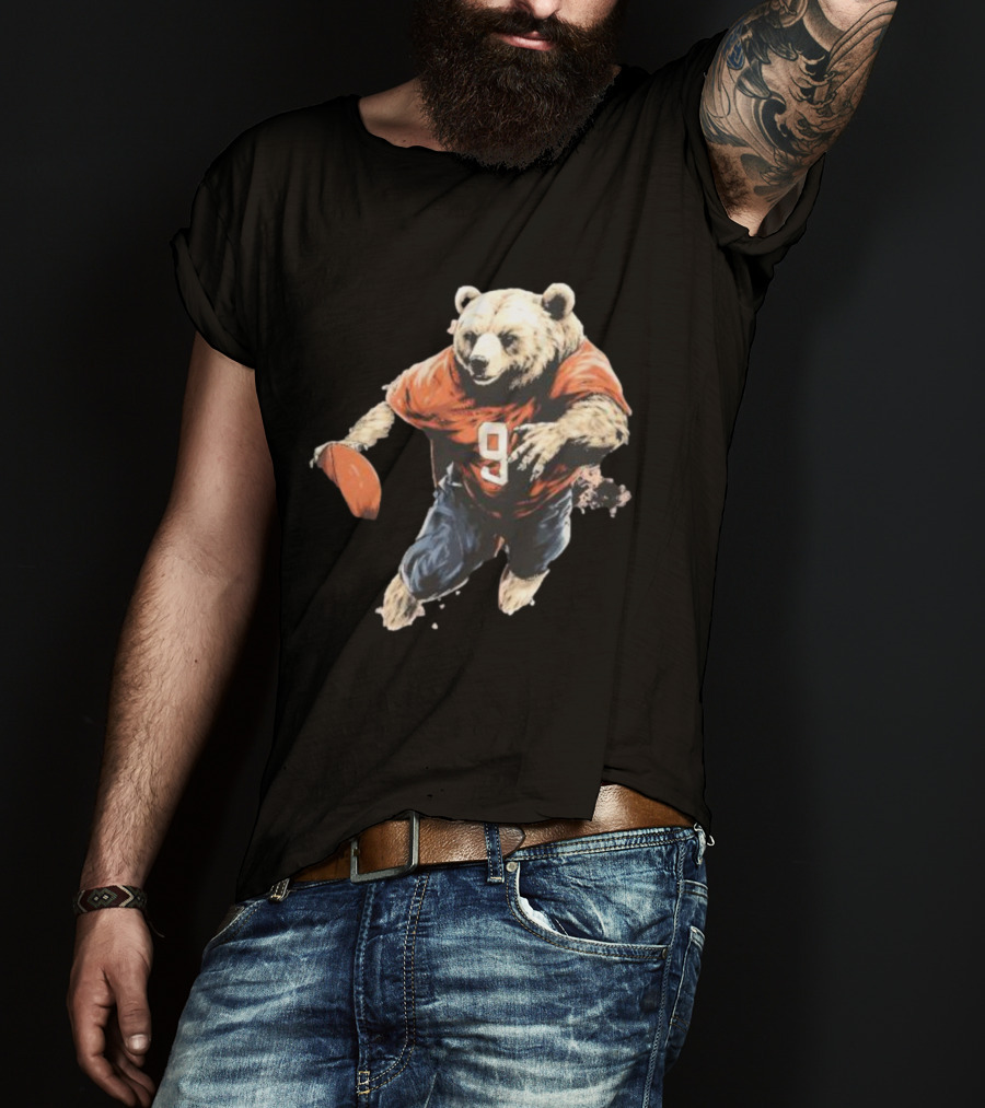 Brown Bear Number 9 Football Action T-Shirt