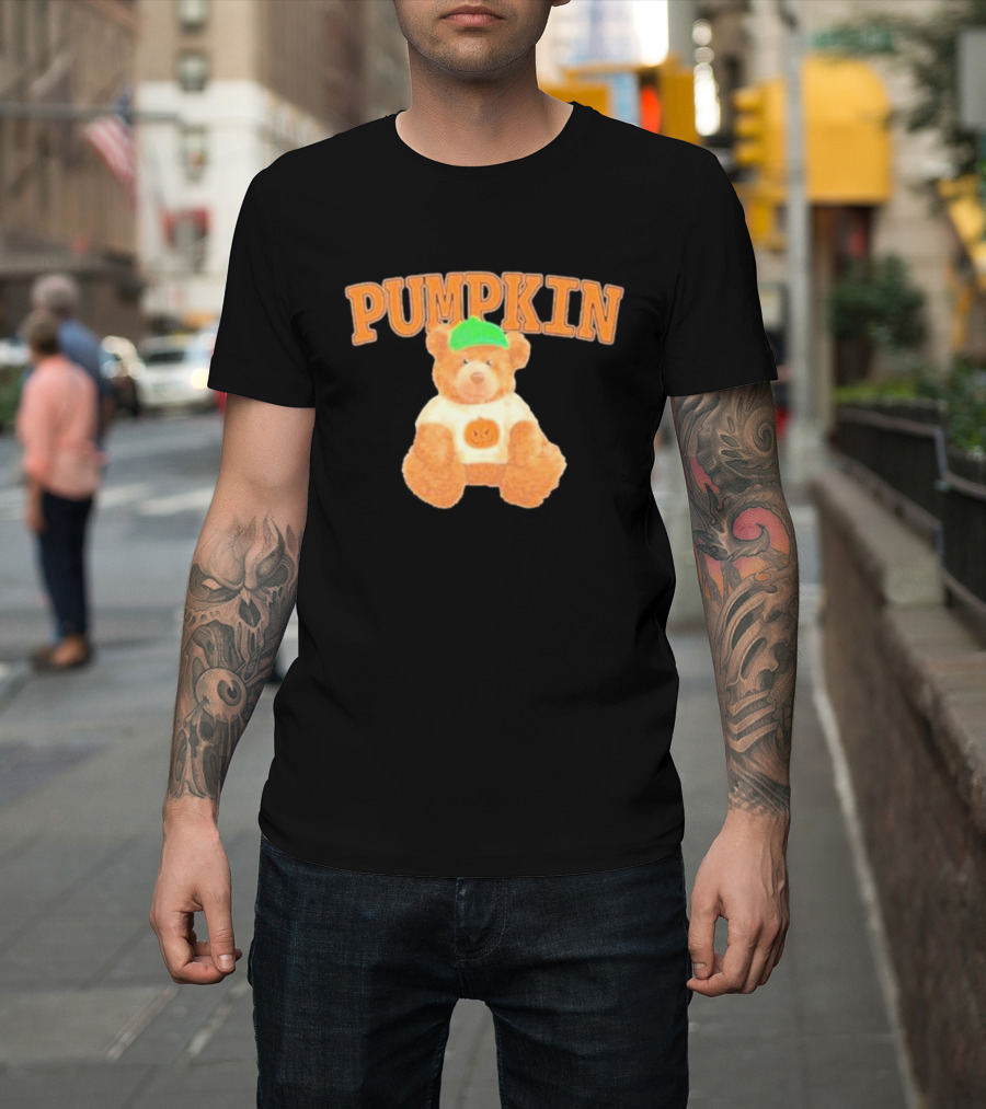 Pumpkin Cozy Bear With Green Hat And Pumpkin T-Shirt