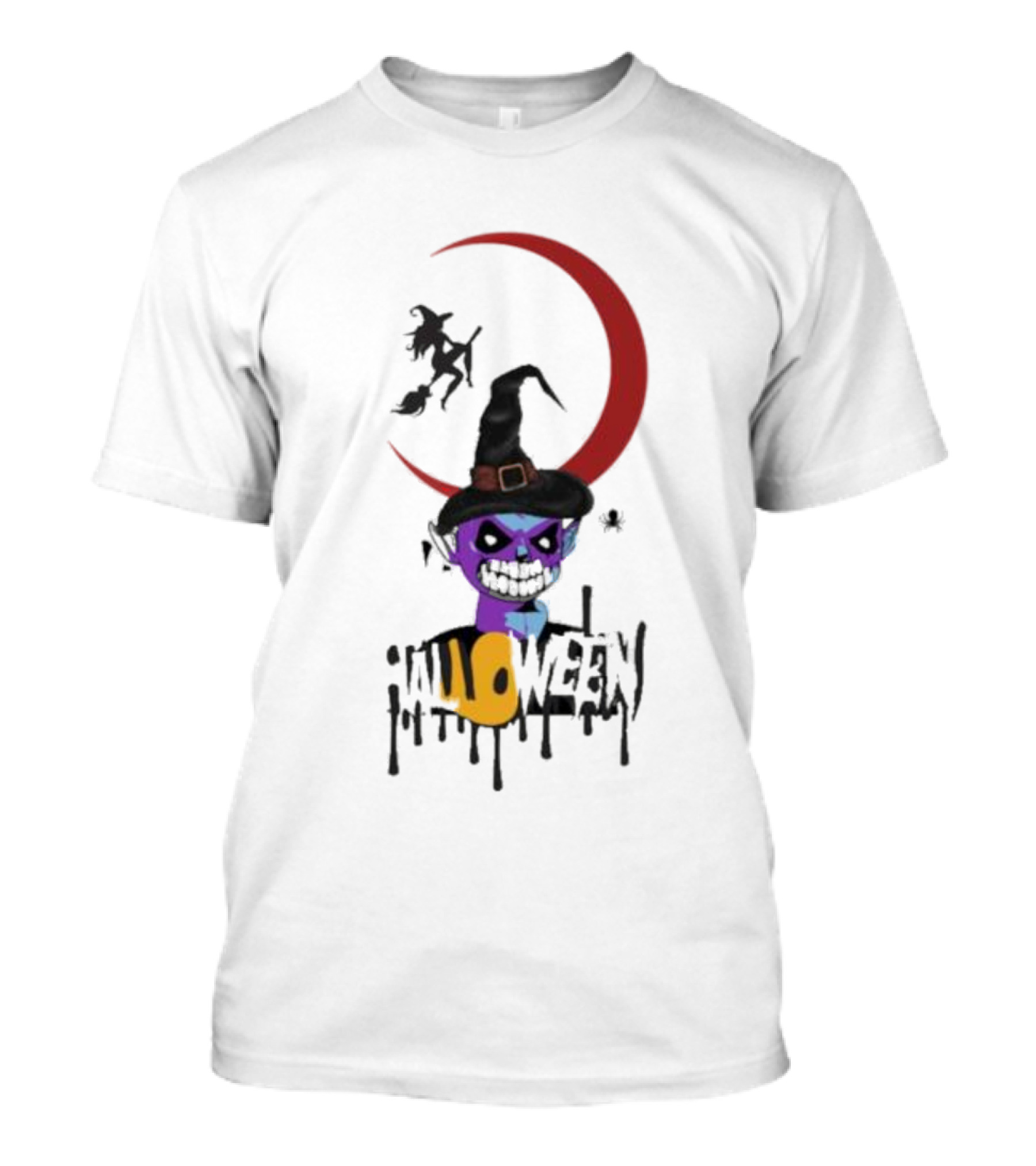 Witch Horror Halloween Blood Moon With Witch Hat And Skull T-Shirt