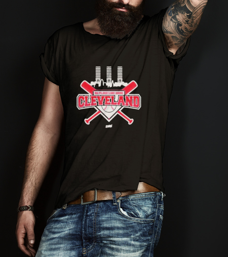 No Place Like Home Cleveland Baseball Fans Unlicensed Baseball Gear City Skyline Crossed Bats T-Shirt
