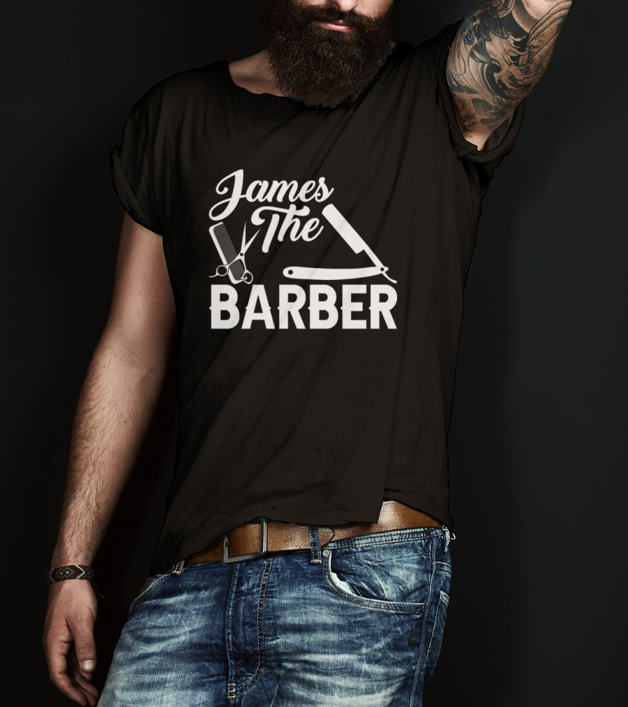 James The Barber Hairdresser Scissors Razor Comb Barbershop T-Shirt