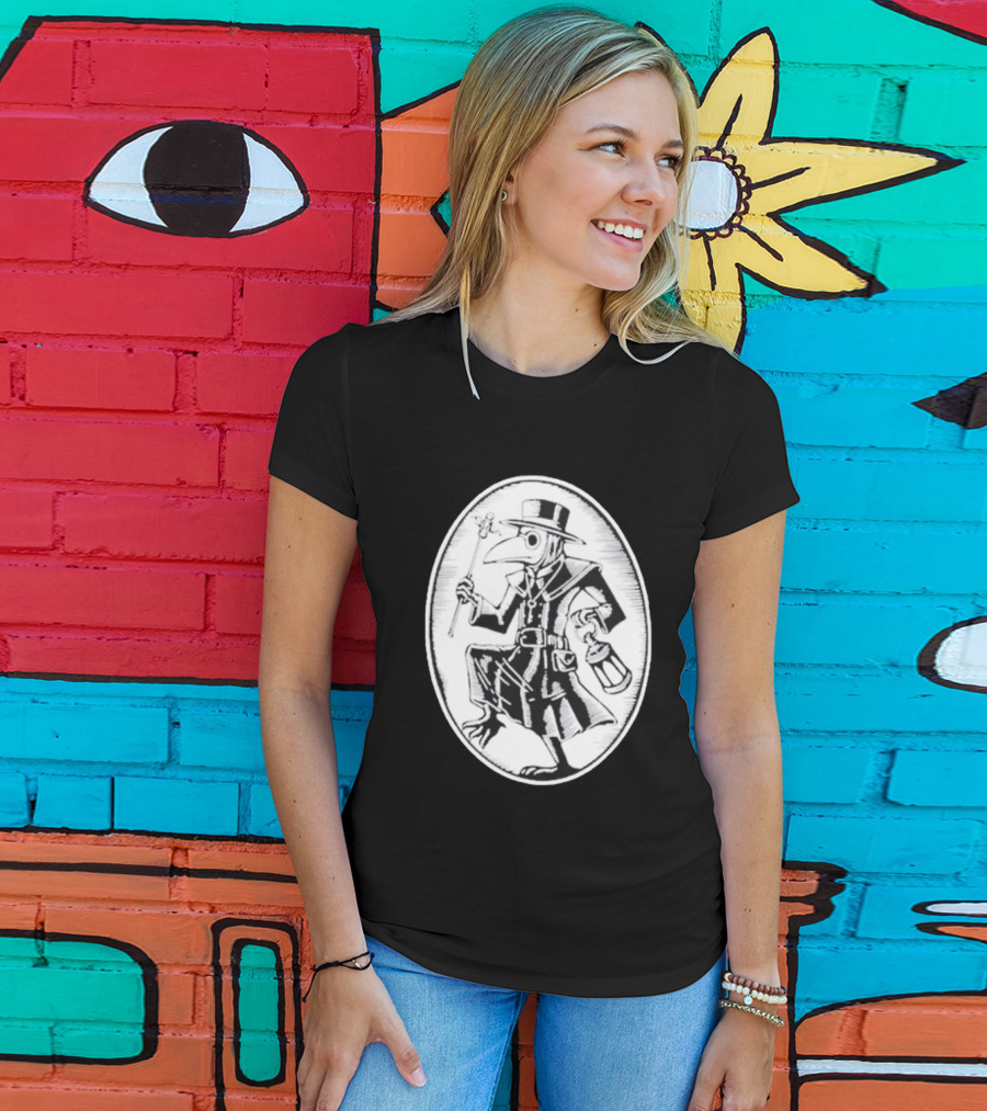 Queenkryptid Plague Doctor Holding Lantern In Oval Frame T-Shirt