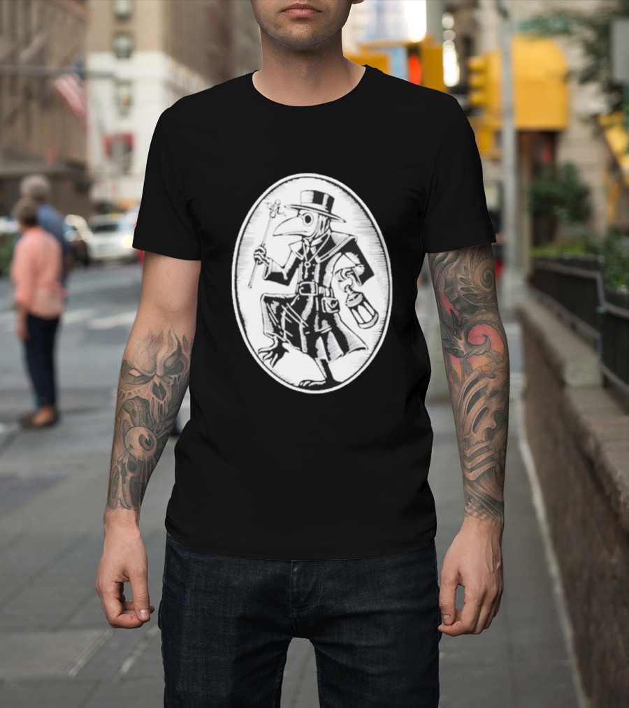Queenkryptid Plague Doctor Holding Lantern In Oval Frame T-Shirt