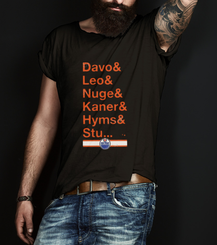 Davo Leo Nuge Kaner Hyms Stu Edmonton Oilers Logo Team Nickname Blue T-Shirt