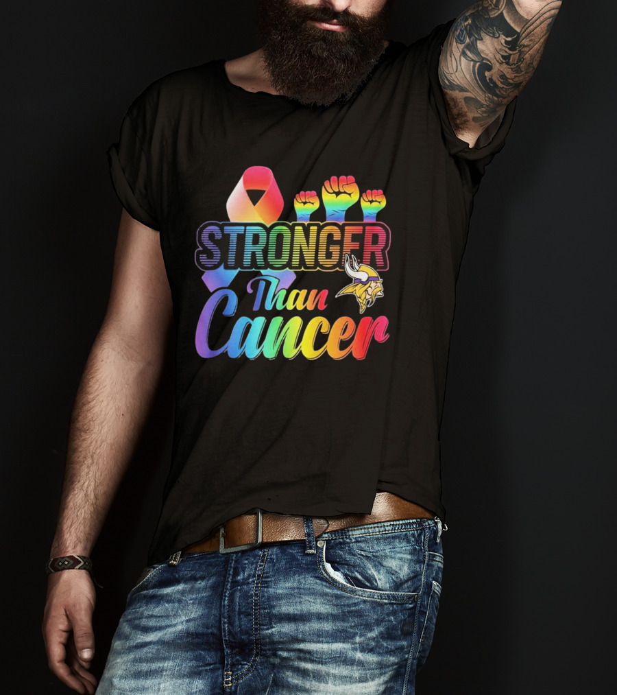 Minnesota Vikings Stronger Than Cancer With Rainbow Ribbon And Fists T-Shirt