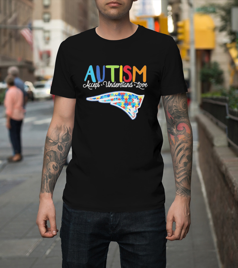 New England Patriots Autism Awareness Accept Understand Love Puzzle T-Shirt