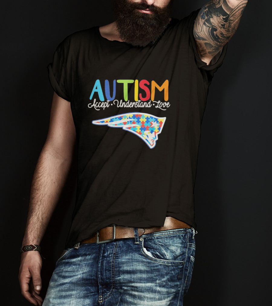 New England Patriots Autism Awareness Accept Understand Love Puzzle T-Shirt