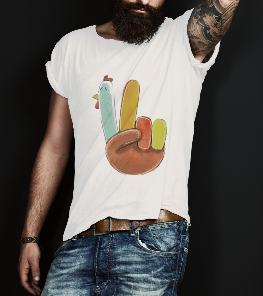 Thanksgiving Hand Gesture Cute Turkey Peace Sign Holiday Fun T-Shirt