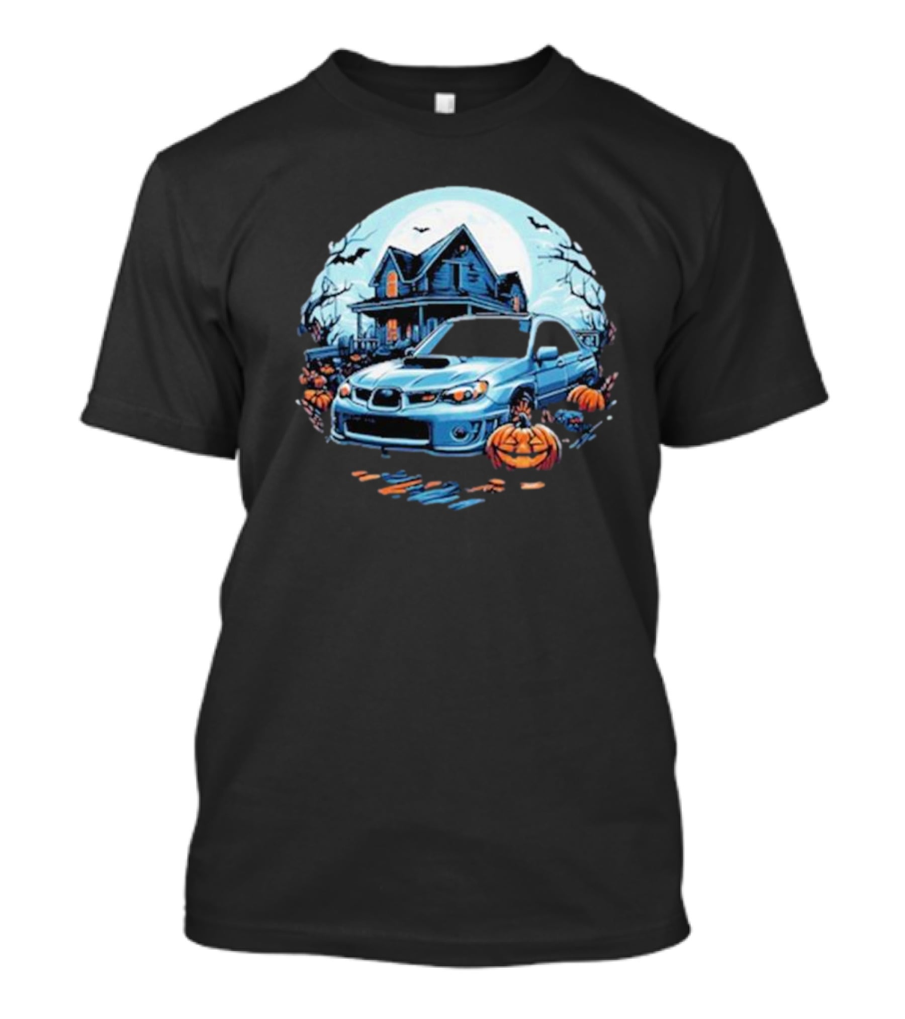 The Car Scene Network Halloween Haunted House With Pumpkins And Bats T-Shirt