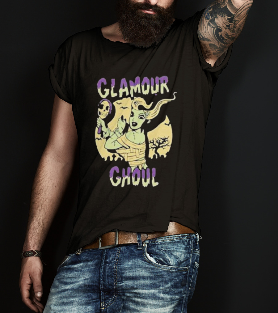 Glamour Ghoul Halloween Monster Retro Skeleton Mirror Bats Trees T-Shirt