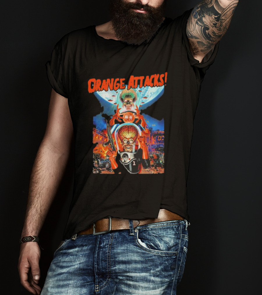 Orange Attacks Mars Invaders Fiery Chaos Extraterrestrial Onslaught T-Shirt